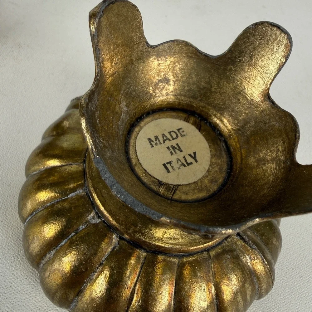 Vintage Italian Brass Floral Vase Pitcher Made In Italy Ornate Patina Metal READ